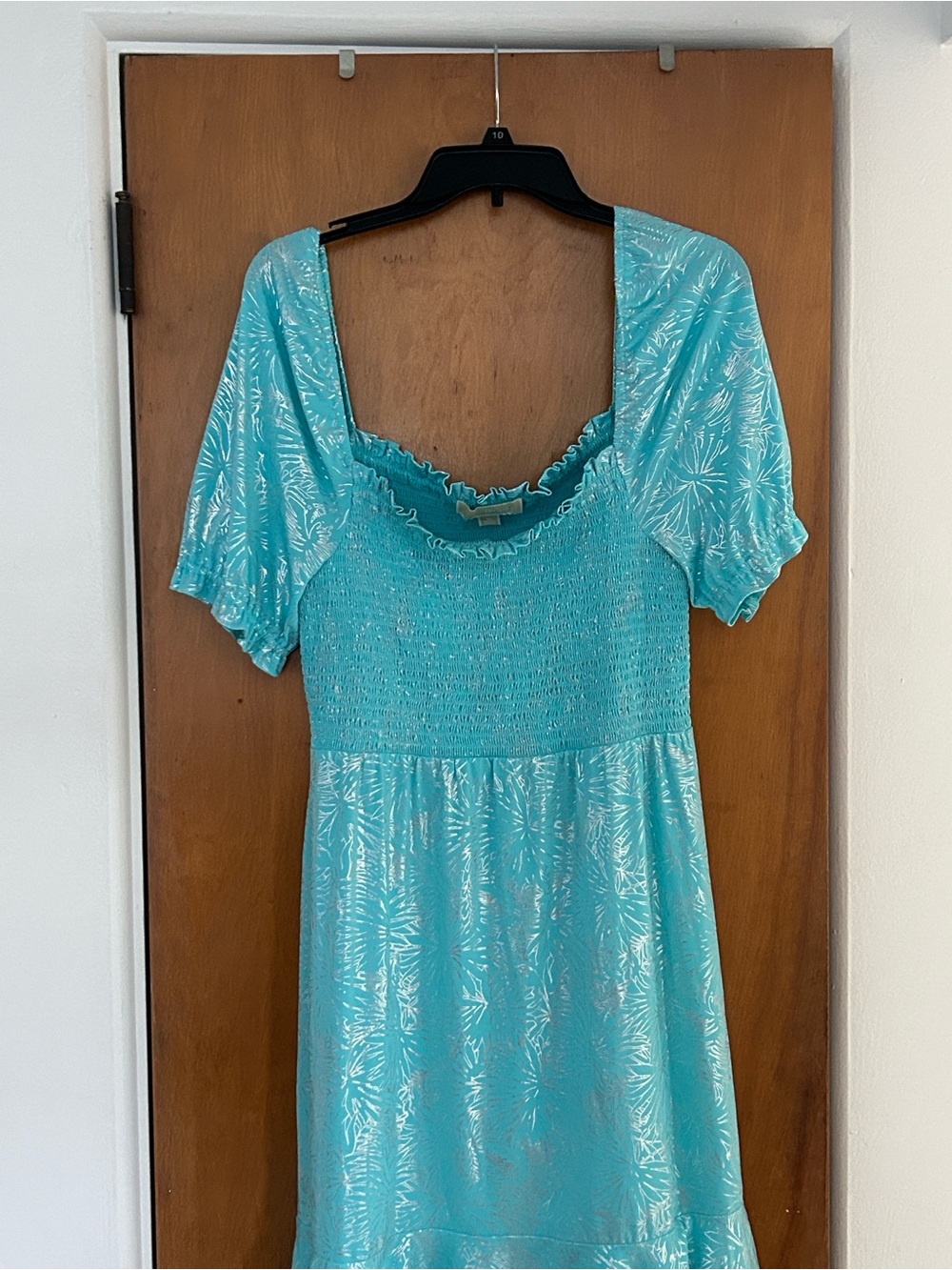 Michael Kors Aqua Blue Metallic Print Midi Dress